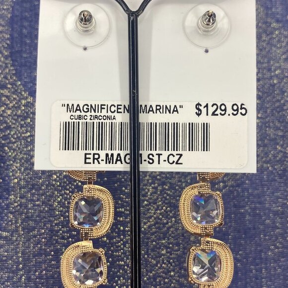 FAC Cubic Zirconia Drop Earrings Gold Tone NWT - Picture 3 of 6